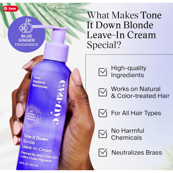 Eva NYC Tone It Down BLONDE Leave In Cream w/Wild Cherry Bark Neutralize 5.4 oz - Picture 6 of 7